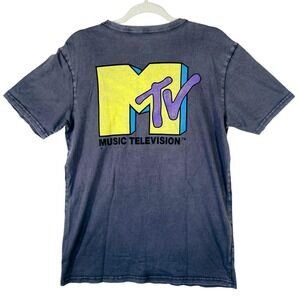 American Eagle MTV Graphic T-Shirt Mens Small Gray Acid Wash Music Television
